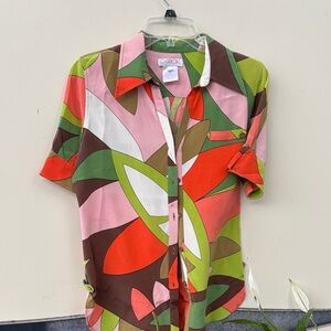 Ciroc Short-Sleeve Abstract Print Button-Up Top in Multicolor